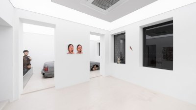 View of artworks installed in a commercial art gallery.