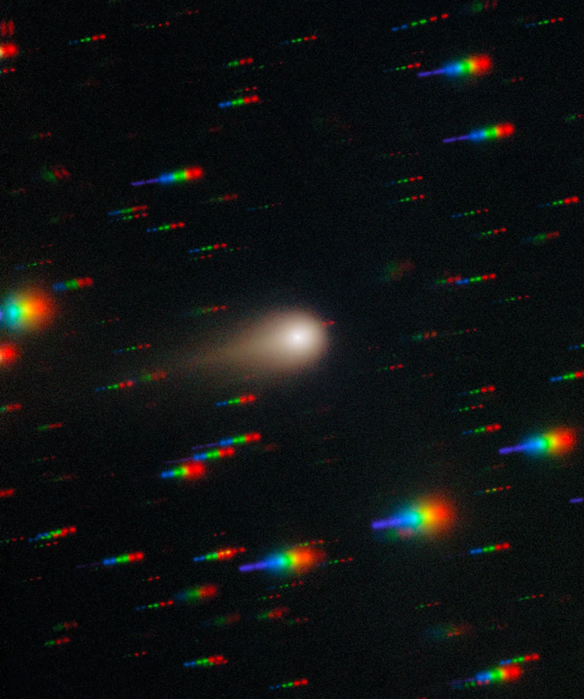 Comet 3I/ATLAS captured by the Gemini Multi-Object Spectrograph (GMOS) on Gemini South at Cerro Pachón in Chile, 27 August 2025. Image composed of exposures taken through red, green, blue and ultraviolet filters. Credit: International Gemini Observatory/NOIRLab/NSF/AURA/Shadow the Scientist. Image Processing: J. Miller & M. Rodriguez (International Gemini Observatory/NSF NOIRLab), T.A. Rector (University of Alaska Anchorage/NSF NOIRLab), M. Zamani (NSF NOIRLab)