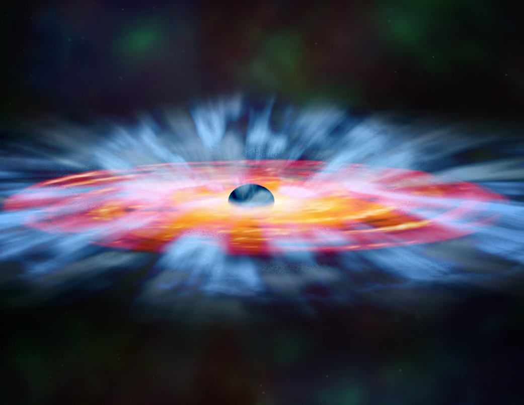 a black orb surrounded by a ring of orange and white light, on a black background