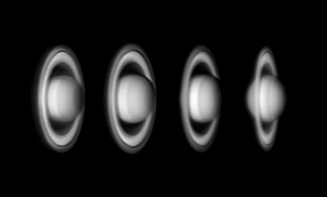 The changing tilt of Saturn's rings as seen from the Earth. Image credit: Roger Hutchison.