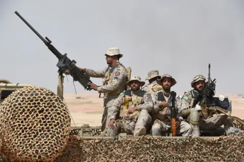 AFP via Getty Images Special forces perform during the Northern Thunder military exercises in Hafar al-Batin, 500 kilometres north-east of the Saudi Capital Riyadh on March 10, 2016. 