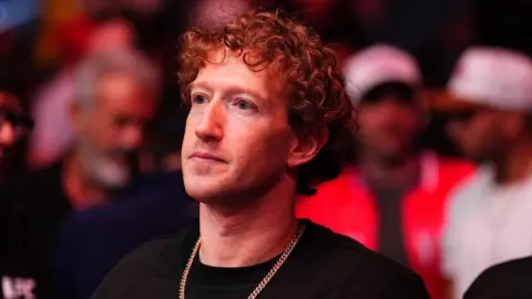 Getty Images Mark Zuckerberg is seen in attendance during the UFC 313 event at T-Mobile Arena on March 08, 2025