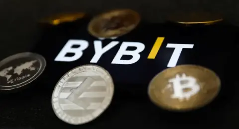 Getty Images Bybit logo surrounded by coins