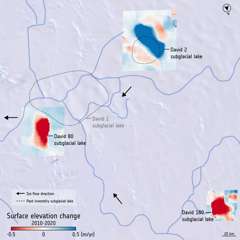 Change in Ice Sheet Surface Height Above Subglacial Lakes in Antarctica