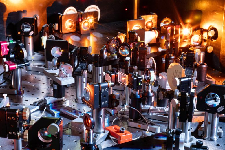 Complex Network of Mirrors, Lenses, and Precision Instruments Guides Ultrafast Laser Pulses