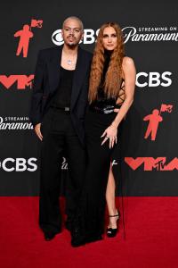 Evan Ross, Ashlee Simpson at the MTV Video Music Awards 2025 held at UBS Arena on September 07, 2025 in New York, New York.