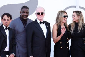 (L-R) Anthony Ramos, Idris Elba, Tracy Letts, Kathryn Bigelow and Rebecca Ferguson attend "A House Of Dynamite" red carpet GEtt