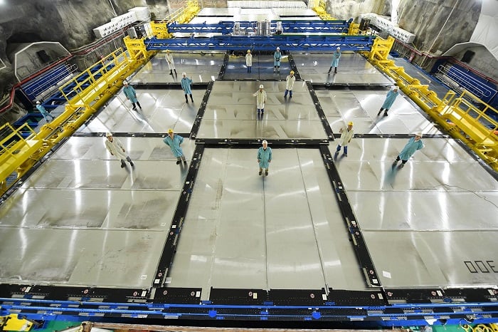 The Top Tracker covering the pool of water surrounding the detector. Credit - JUNO Collaboration