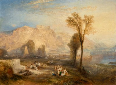 A pastoral scene showing figures in a landscape by Turner.