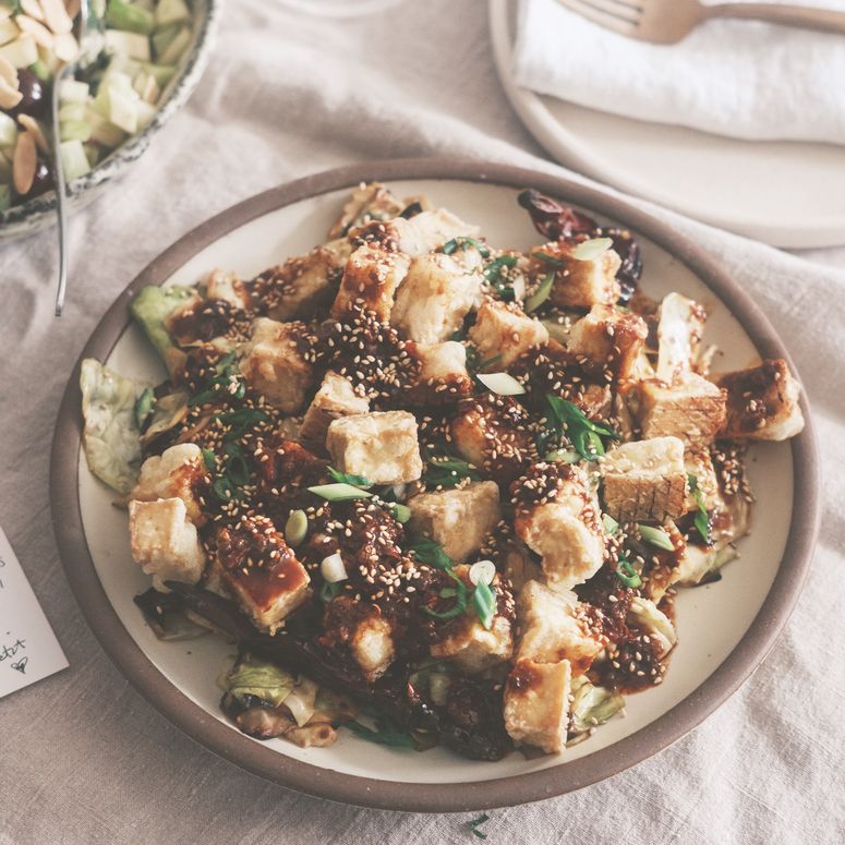 Mapo Tofu Salad on a plate