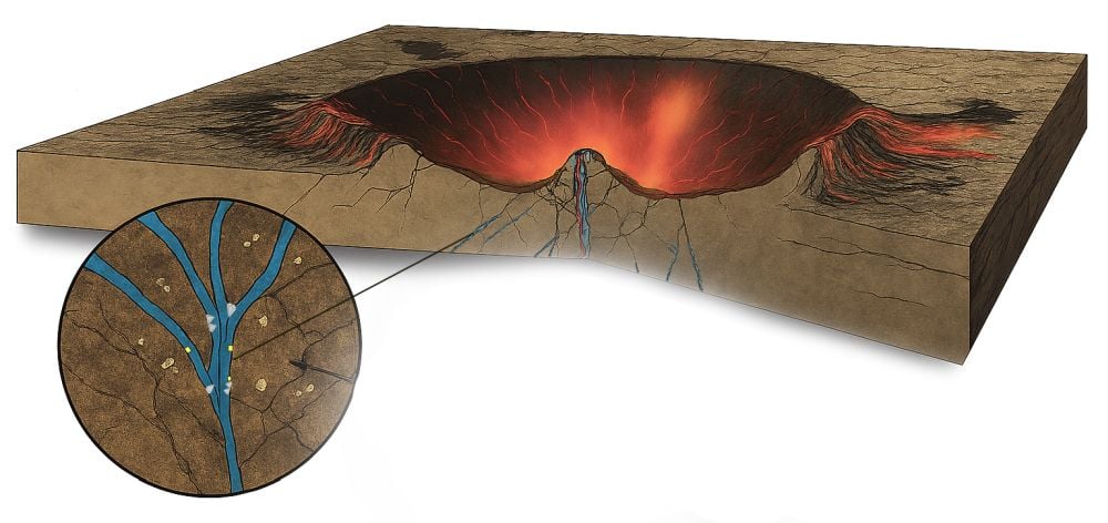 Illustration showing the anatomy of a meteorite impact site