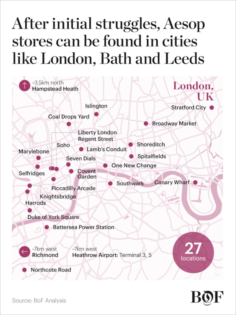 A map of stores in London.