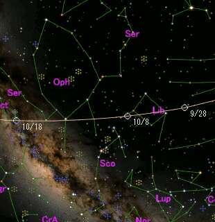 A star map with the Milky Way glowing on the right,
