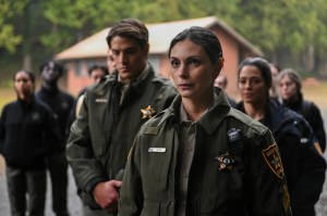 SHERIFF COUNTRY stars Morena Baccarin as straight-shooting sheriff Mickey Fox, the stepsister of Cal Fire’s division chief Sharon Leone (Diane Farr of FIRE COUNTRY), who investigates criminal activity as she patrols the streets of small-town Edgewater while contending with her ex-con father and a mysterious incident involving her wayward daughter. SHERIFF COUNTRY is an expansion of the universe of the hit drama series FIRE COUNTRY.  The SHERIFF COUNTRY initial episode is being written by Tony Phelan and Joan Rater with story by Phelan, Rater and Max Thieriot. Executive producers are Thieriot, Phelan, Rater, and Jerry Bruckheimer and KristieAnne Reed for JBTV. The series is produced by CBS Studios.  Pictured: Morena Baccarin as Sheriff Mickey Fox.  Photo: Sergei Bachlakov/CBS ©2024 CBS Broadcasting, Inc. All Rights Reserved.