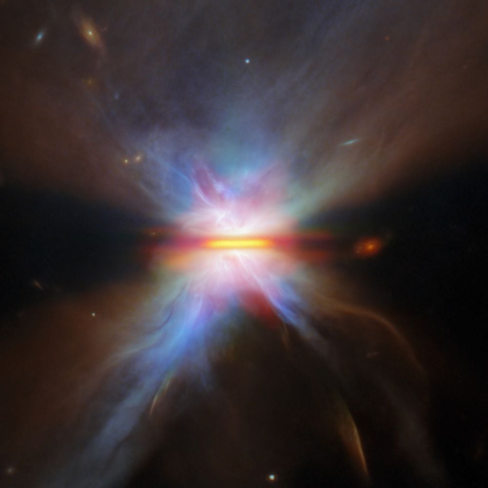 IRAS 04302 as imaged with the JWST. The disk is about 65 million km across, making it several times larger than our Solar System. Image Credit: ESA/Webb, NASA & CSA, M. Villenave et al. LICENCE: CC BY 4.0 INT