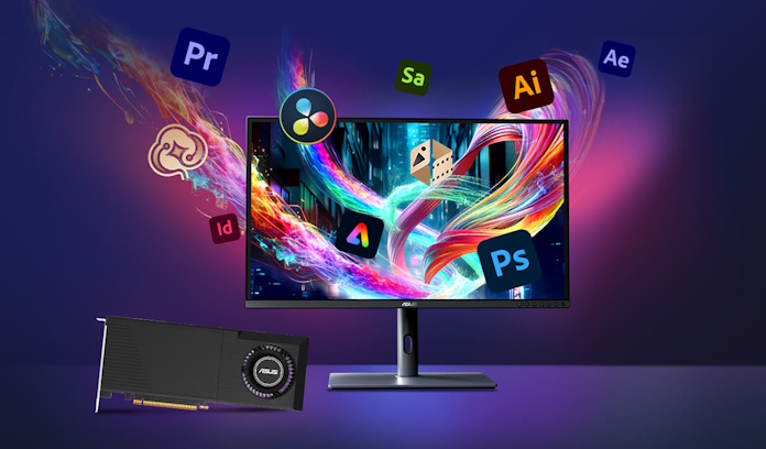 A graphic showcasing the Adobe Creative Cloud products available with this graphics card for a limited time
