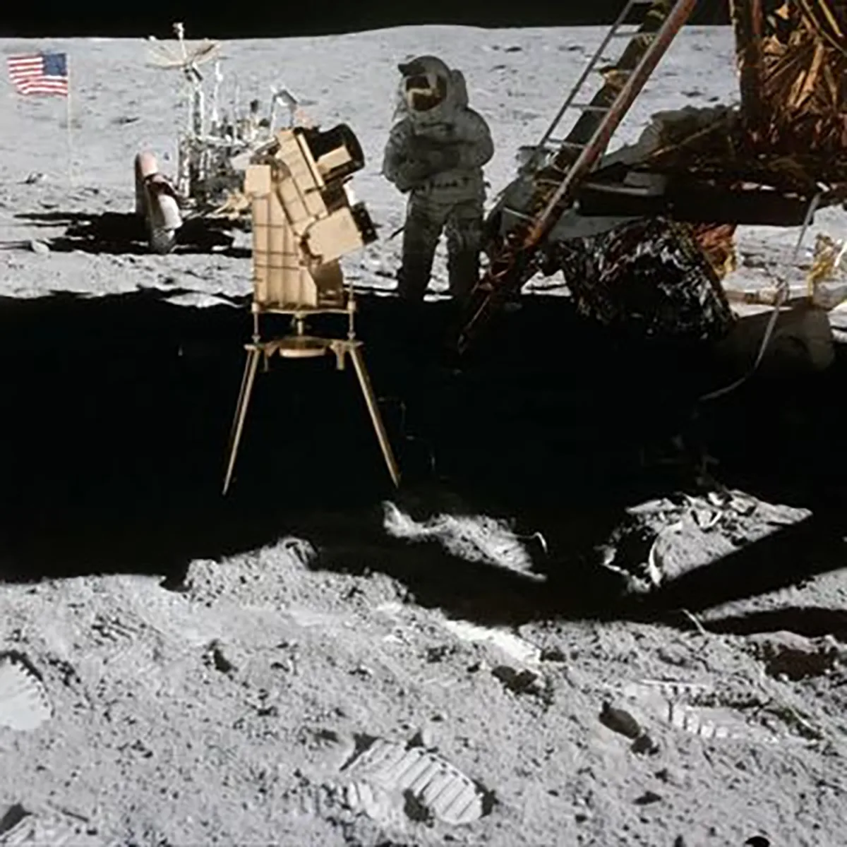 Apollo 16 astronaut John Young on the surface of the Moon with George Carruthers’ gold-plated Far Ultraviolet Camera/Spectrograph, the first Moon-based observatory. Credit: NASA