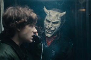 (from left) Finn (Mason Thames) and The Grabber (Ethan Hawke) in Black Phone 2, written and directed by Scott Derrickson.