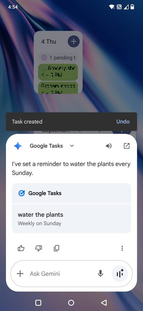 Screenshot showing how to add a task with Google Gemini