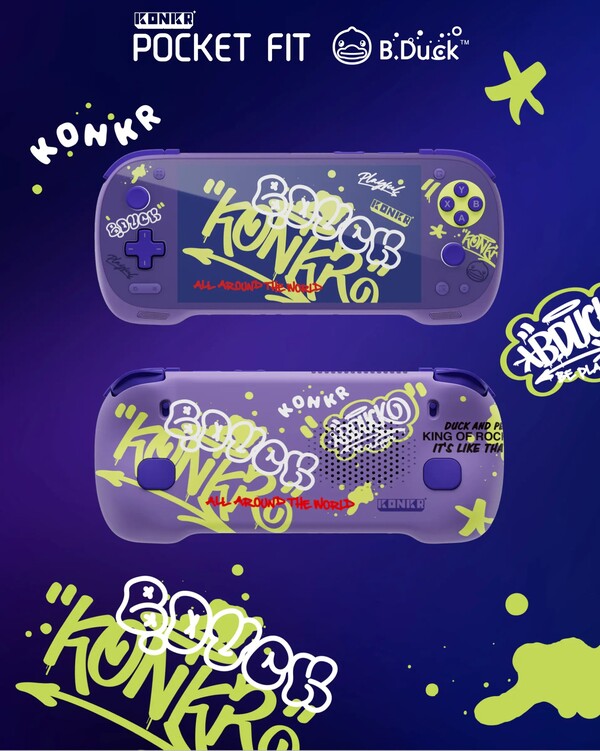 The Konkr Pocket Fit Elite B.Duck edition ditches yellow for purple. (Image source: Ayaneo)