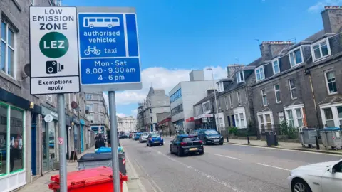 BBC Signage on Holburn Street, Aberdeen alerting drivers they are entering the city's Low Emission Zone