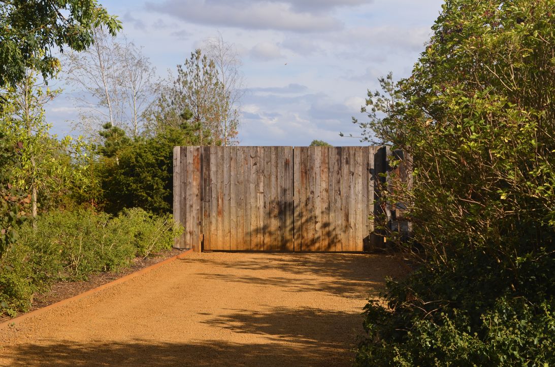 The wooden gate outside DeGeneres' multimillion-dollar mansion in the Cotswolds.