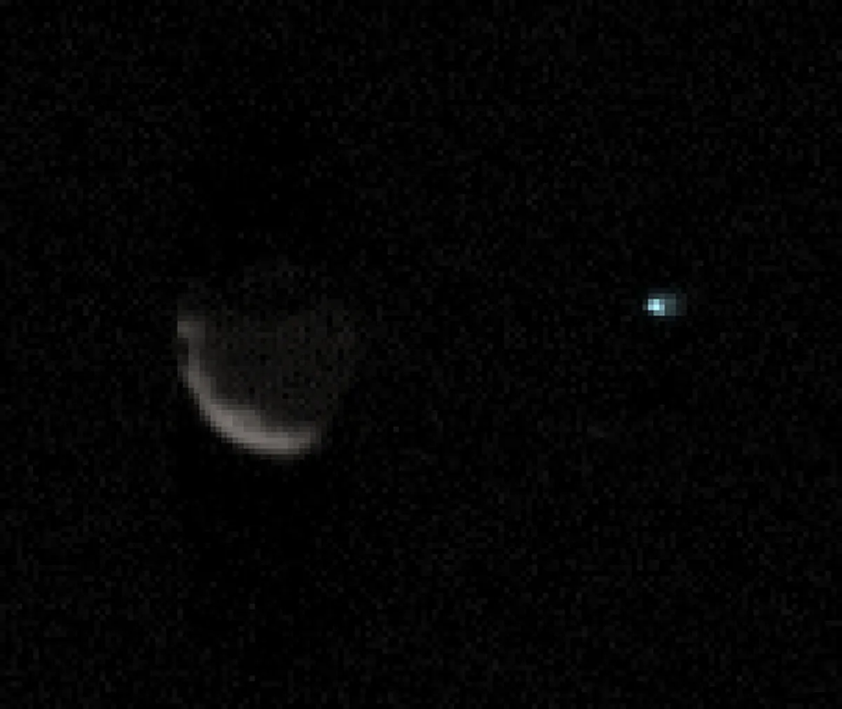 A view of Mars moon Phobos (left) and Earth (right captured from the surface of Mars by NASA's Curiosity rover. Will the rover be able to see 3I/ATLAS? Credit: NASA/JPL-Caltech/MSSS