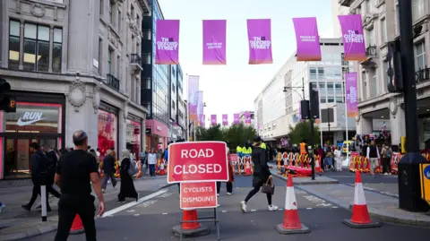 PA A view of Oxford Street in central London, as vehicles have been prohibited from accessing a half-mile stretch of the road from Oxford Circus to Orchard Street between noon and 8pm for the event called This Is Oxford Street, to showcase Mayor of London Sir Sadiq Khan's pedestrianisation plan