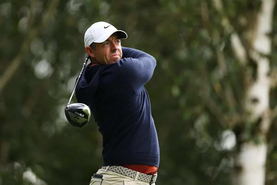 Rory McIlroy of Northern Ireland tees off on the second hole on day two of the Amgen Irish Open 2025 at The K Club on September 05, 2025 in Straffan, Ireland.