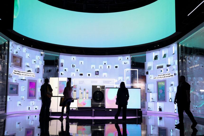 The Samsung booth during the Consumer Electronics Show in Las Vegas on January 10.