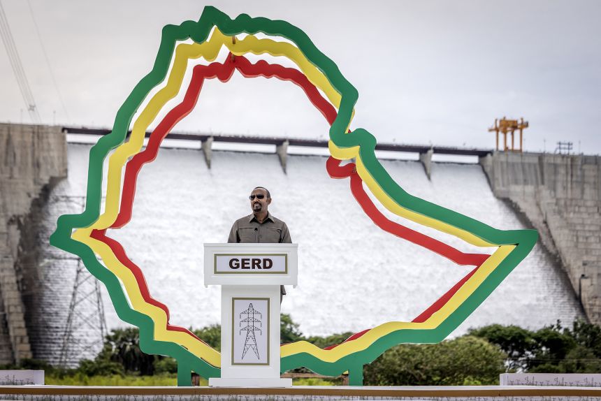 Prime Minister of Ethiopia Abiy Ahmed delivers his remarks during the official inauguration ceremony of the Grand Ethiopian Renaissance Dam on September 9, 2025.