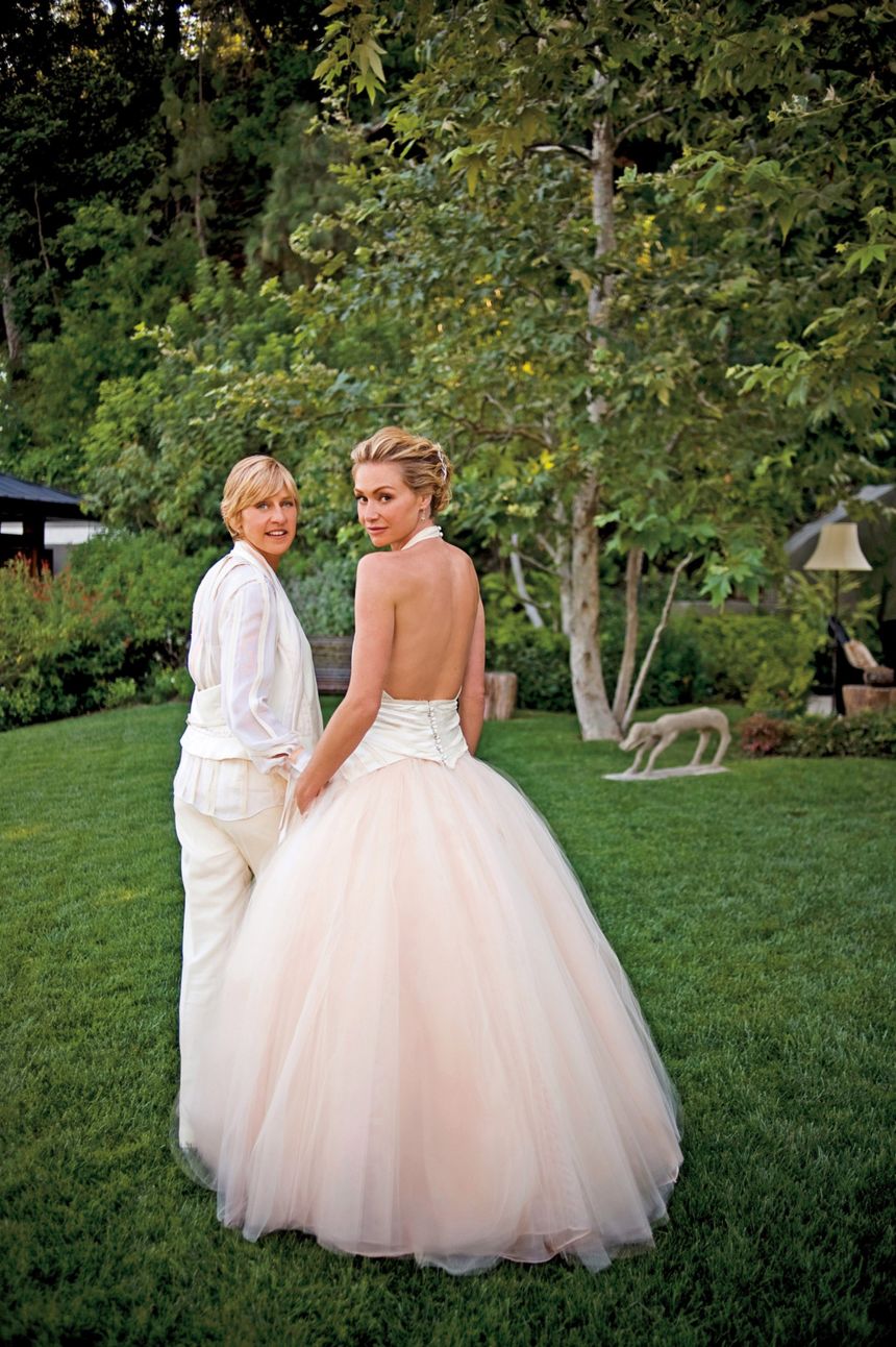 DeGeneres and Portia de Rossi celebrate their marriage in the backyard of their Los Angeles home in 2008.