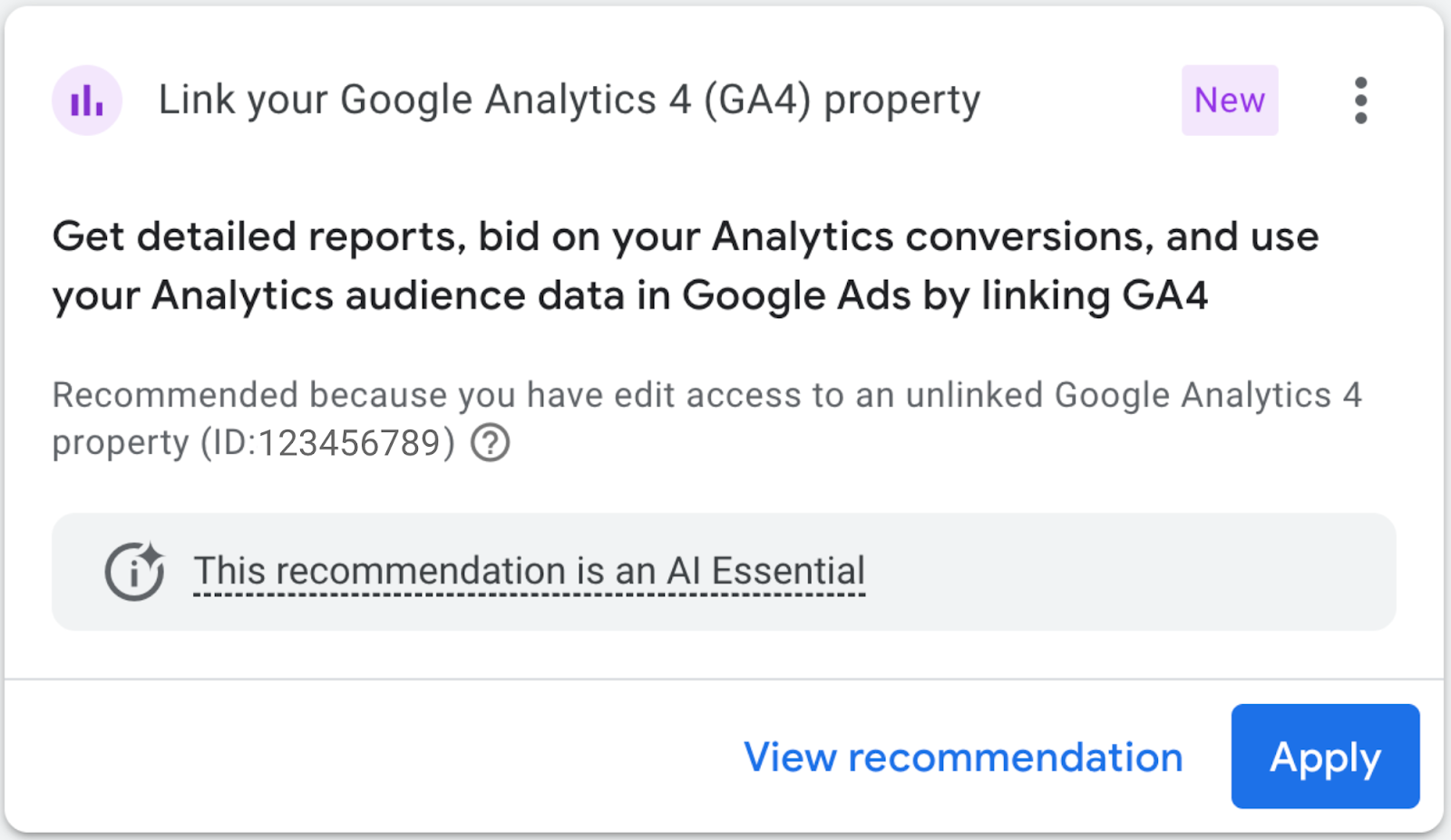 Google Ads Recommendation Ga