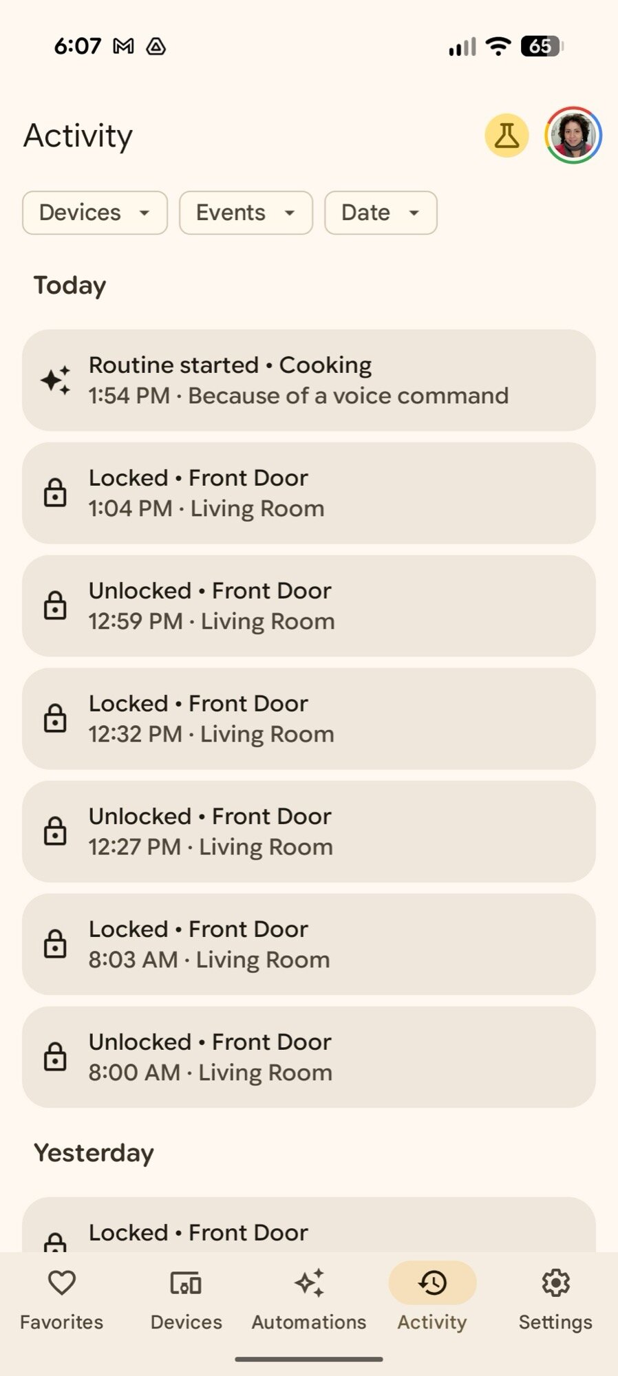 google home app screenshot activity tab