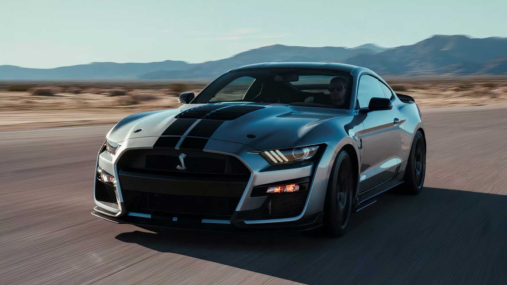 2020 Ford Mustang Shelby GT500 in silver driving