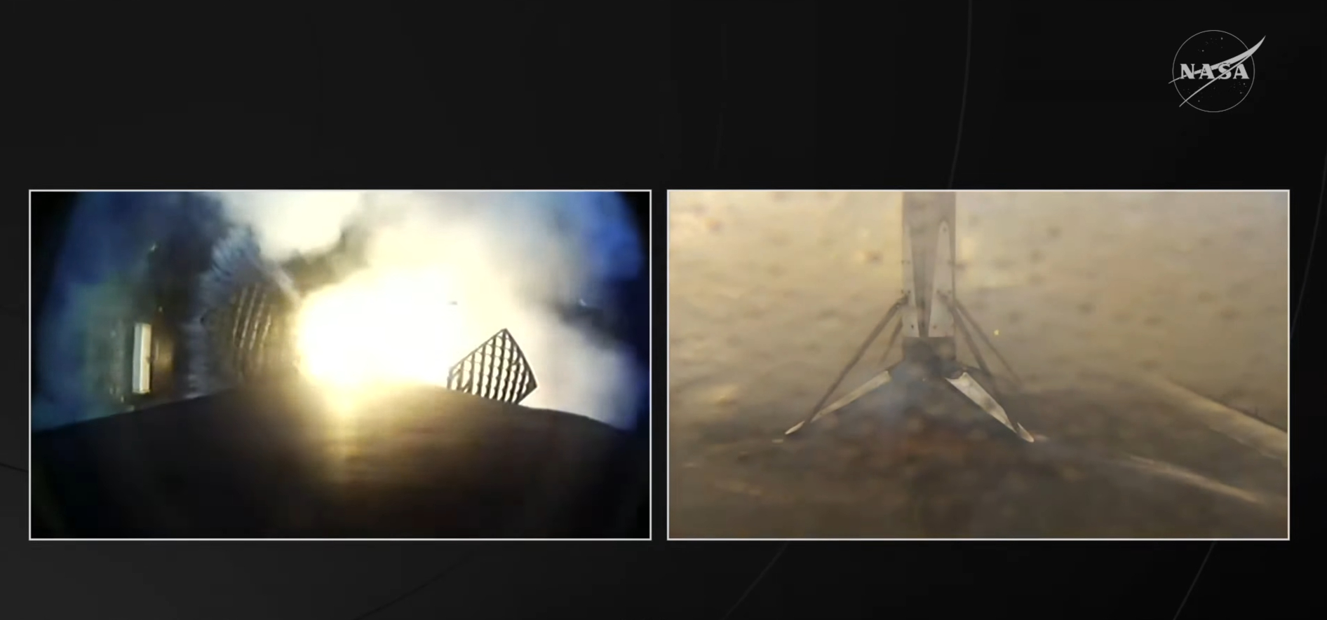 view of rocket's first stage landing back on a drone ship