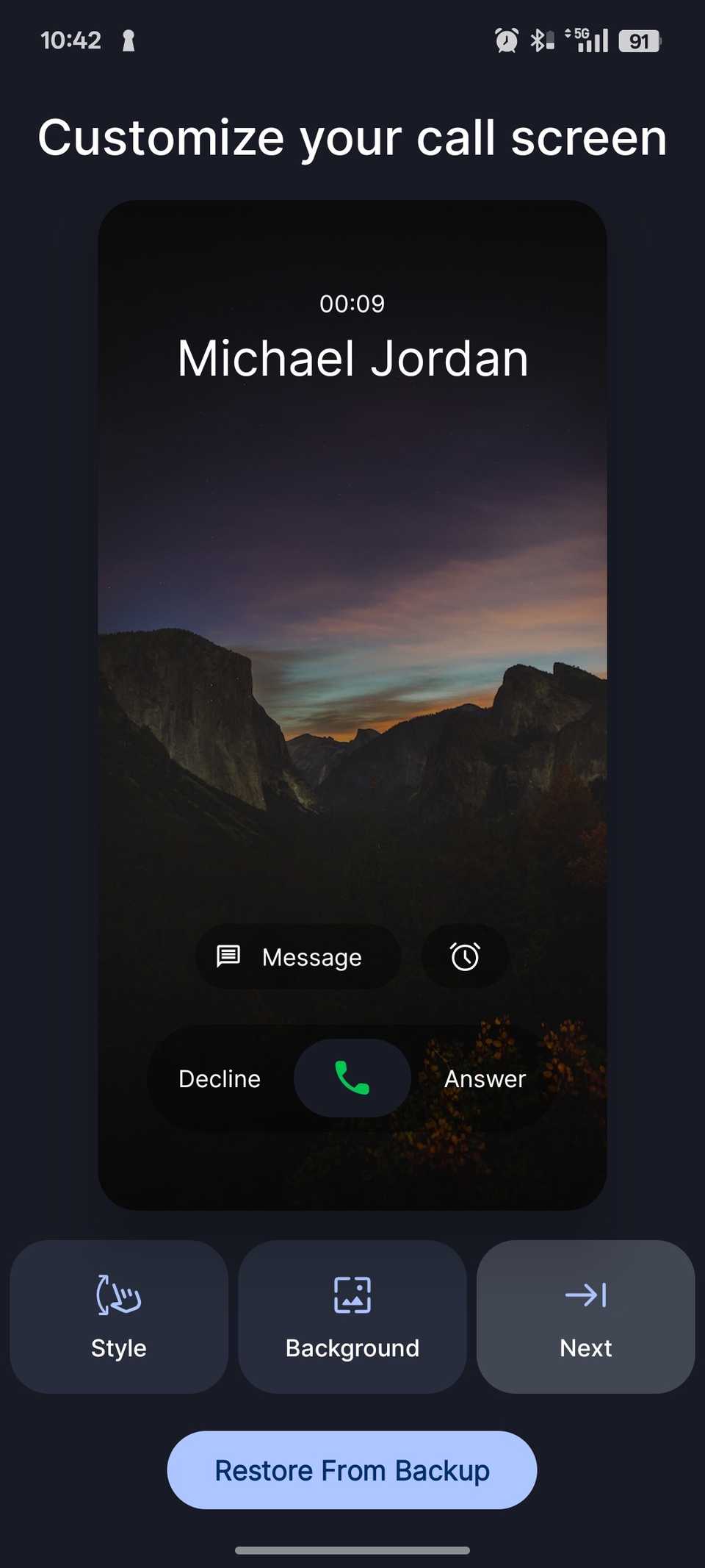 Jolt dialler app showing customisable call screen