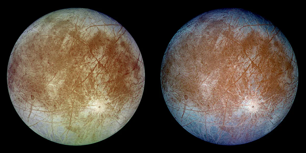Images of Jupiter's moon Europa captured by NASA's Galileo spacecraft. Credit: NASA/JPL/DLR