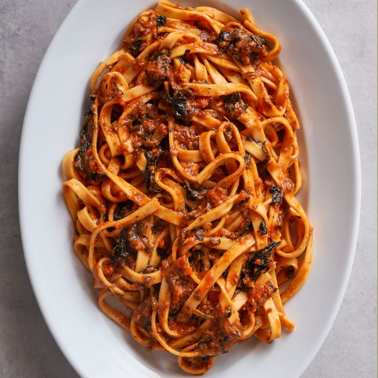 Charred Vegetable Ragu on a white platter