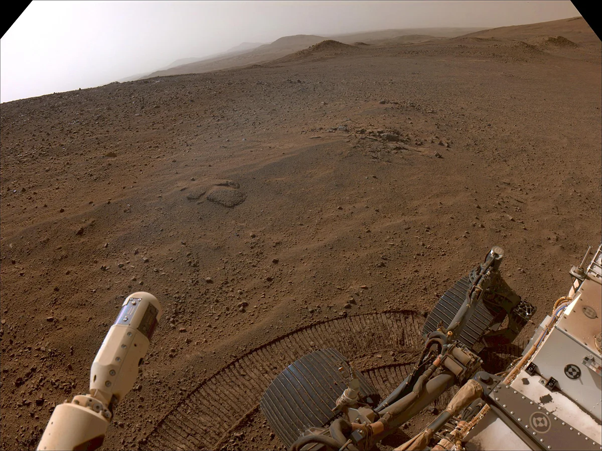 NASA's Perseverance Mars rover's first view over the rim of Jezero Crater, looking west from Lookout Hill, 10 December 2024. Credit: NASA/JPL-Caltech