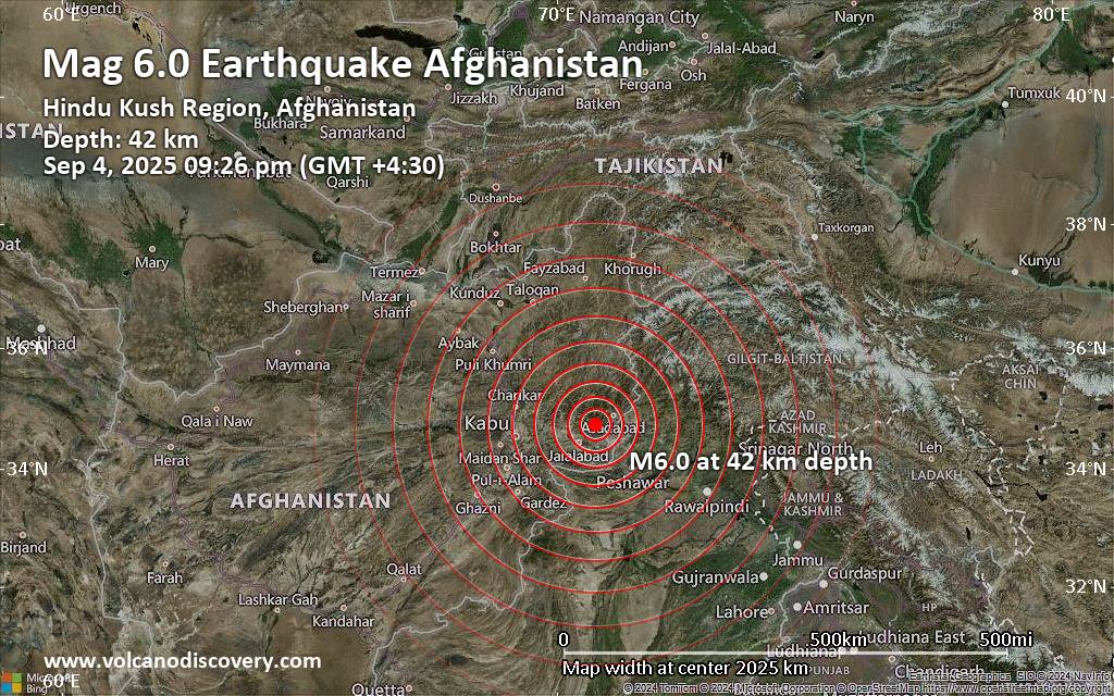 Strong Mag. 5.6 Earthquake – 37 km Southwest of Asadabad, Kunar, Afghanistan, on Thursday, Sep 4, 2025, at 09:26 pm (GMT +4:30) –