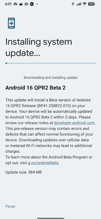 Screenshot of last Android 16 QPR2 Beta.