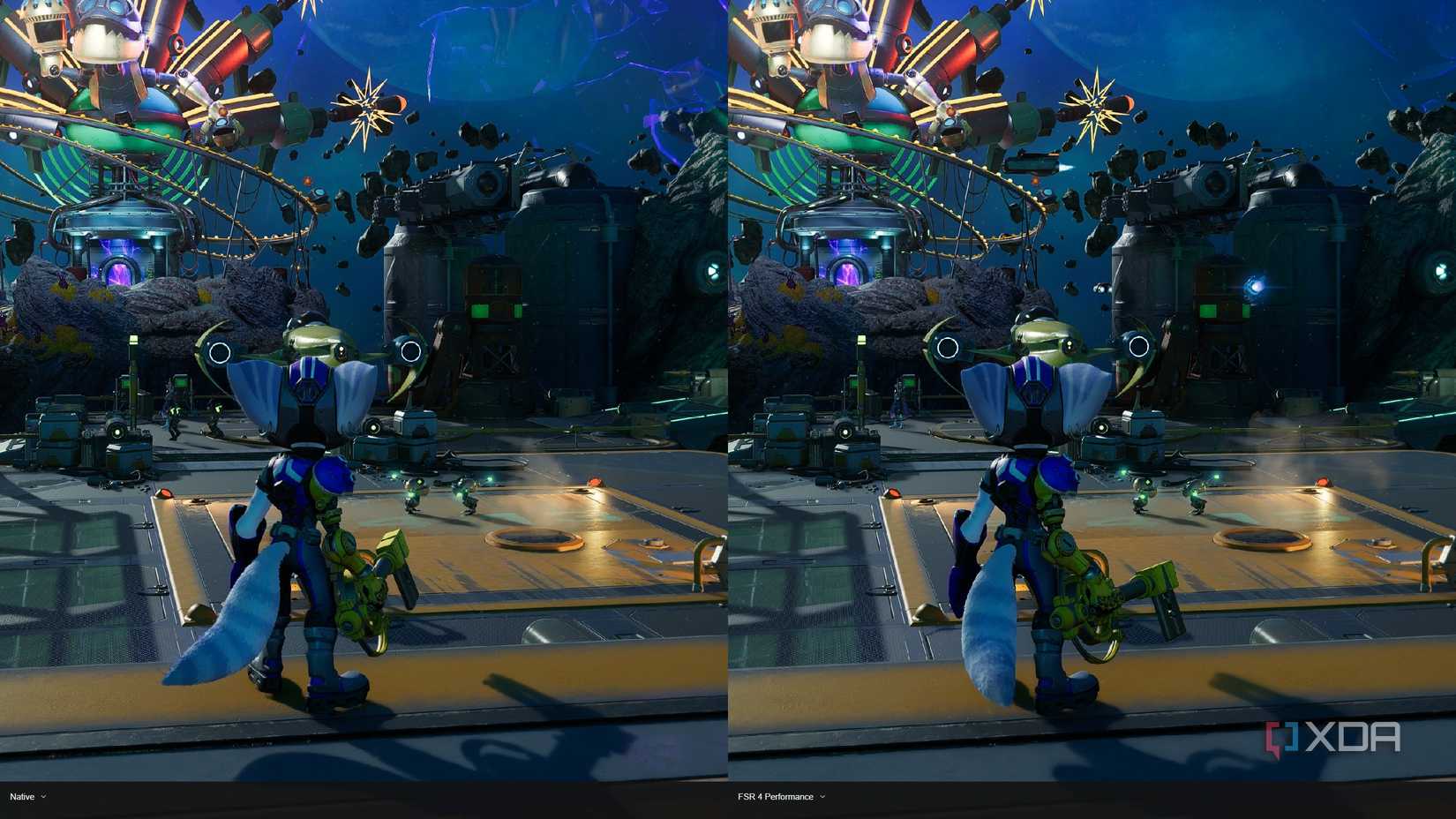 Ratchet and Clank with AMD FSR 4 enabled on a Radeon 7000 series GPU.