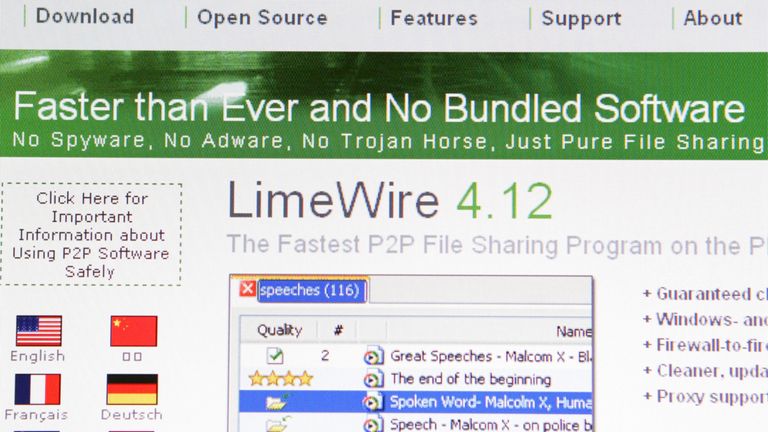 LimeWire software, pictured on a computer in 2006.  Pic: AP