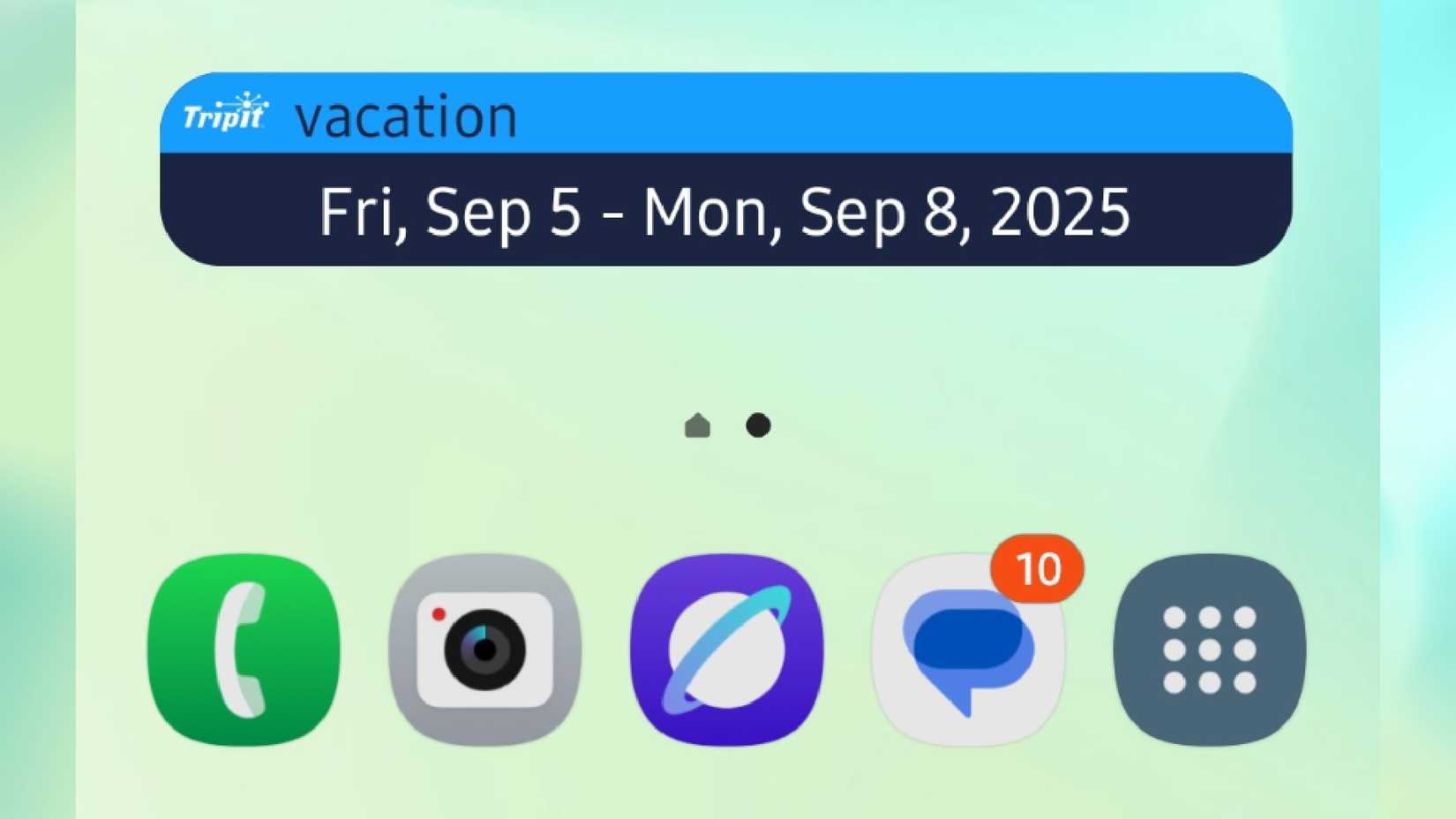 The TripIt Travel Planner widget showing that there is a vacation coming up soon on the home screen of a phone