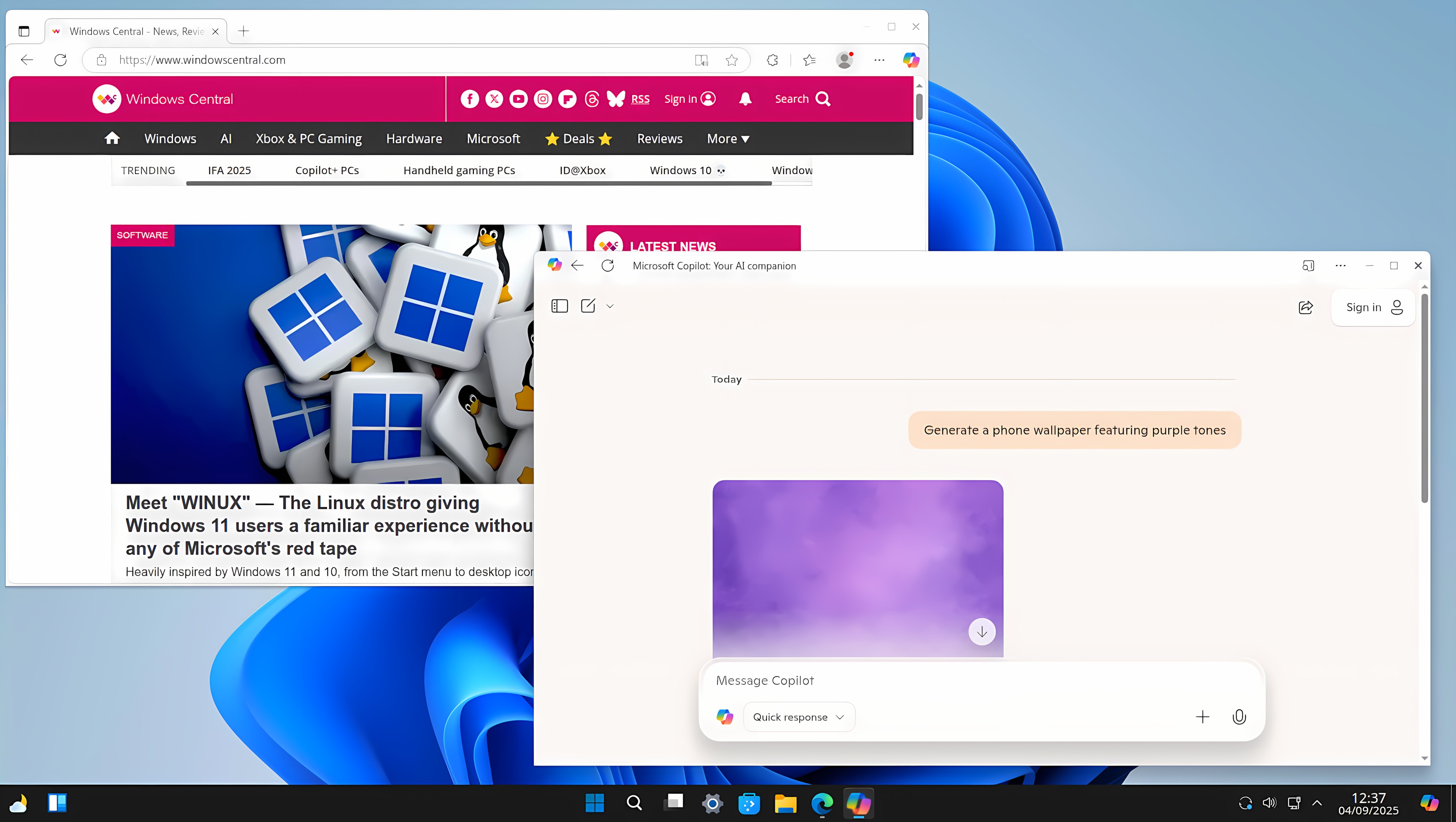 The WINUX UI closely resembles Windows 11 thanks to extensive theming across the board. 