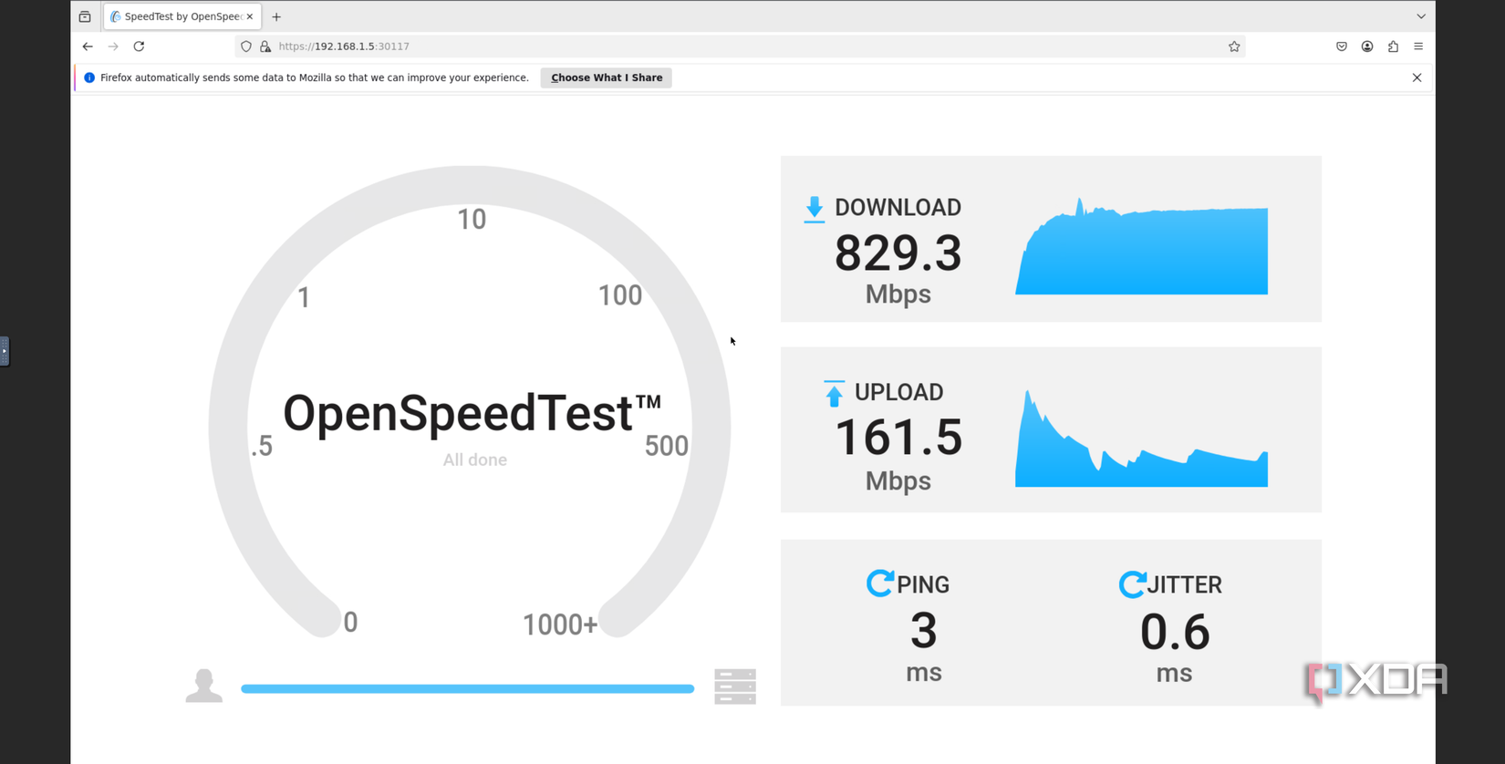 Ugreen DH4300 Plus Open Speed Test in Firefox container