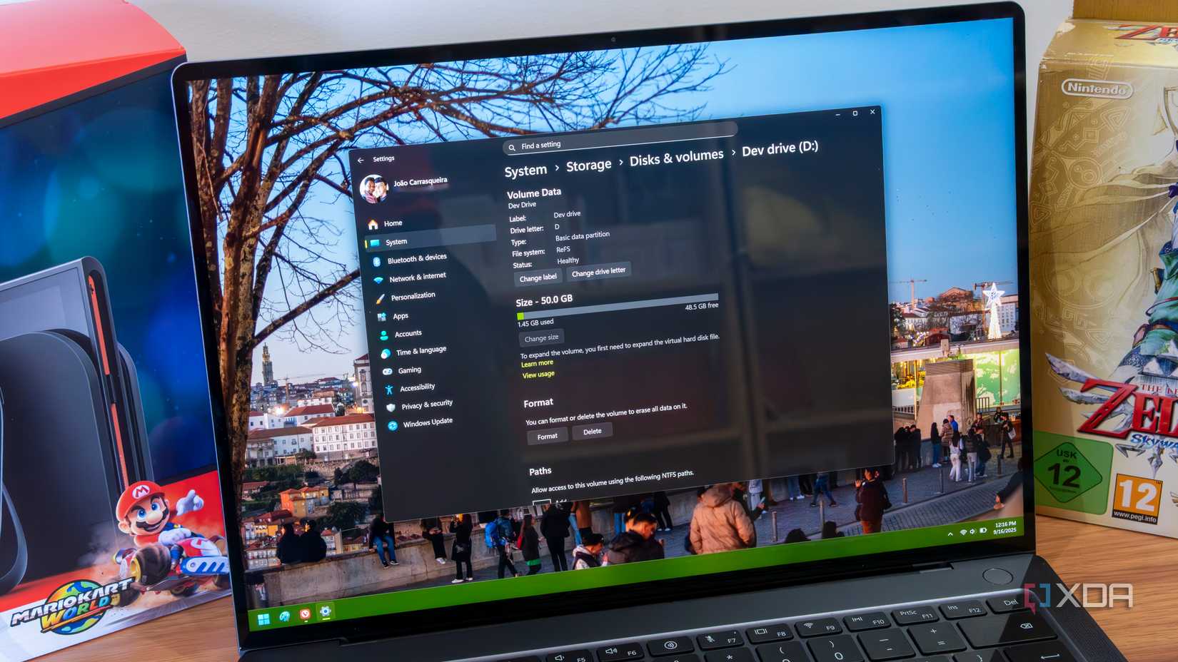 A Windows 11 laptop showing details of a Dev Drive