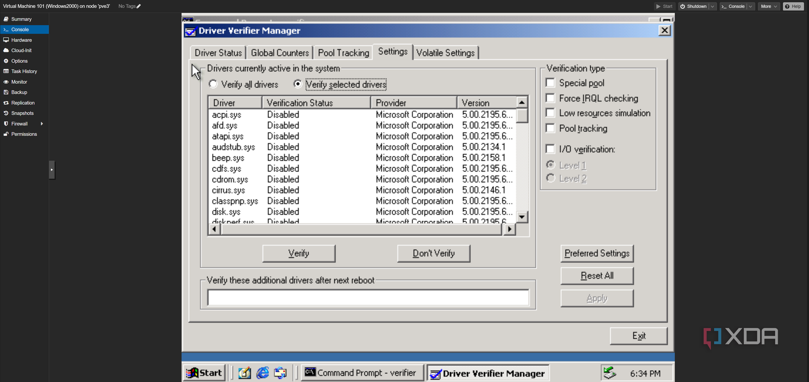 The GUI driver verifier in Windows 2000
