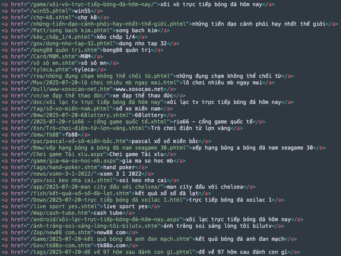 A screenshot of a webpage filled with multiple hyperlinks in Vietnamese.